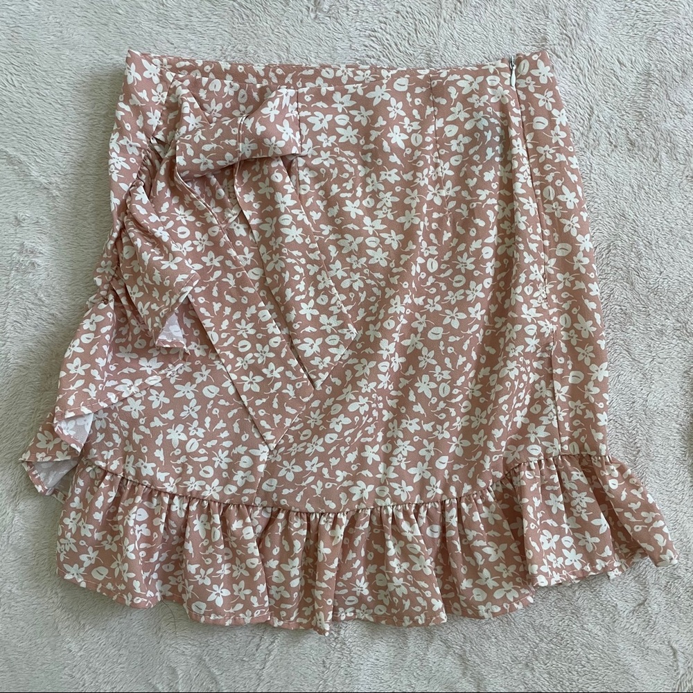 side ruffle pink and white skirt